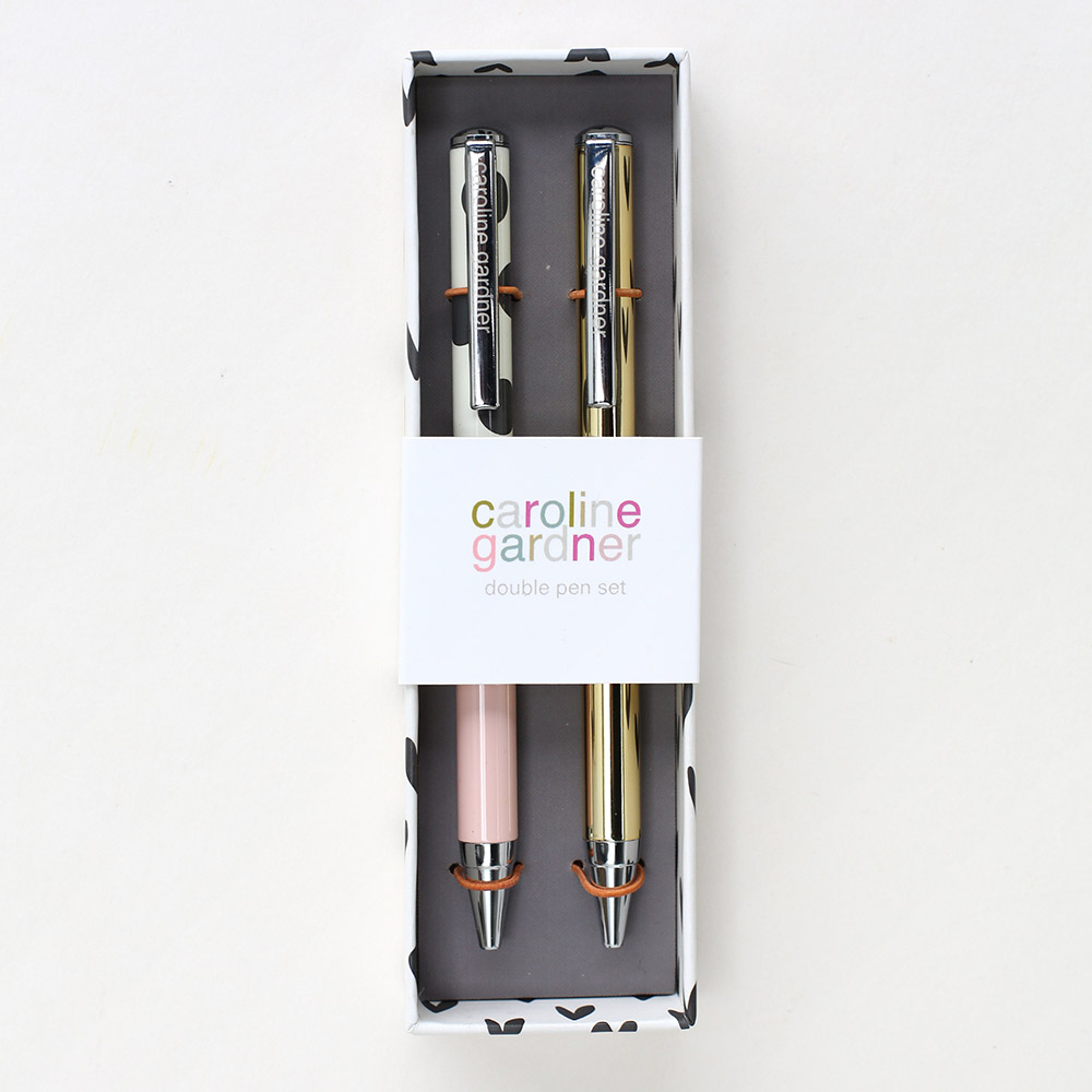 Caroline Gardner Set of 2 Boxed Pens, Scattered Spot and Gold Vibrant